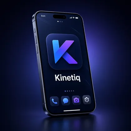 Kinetiq monogram app icon on a phone (sample brand)