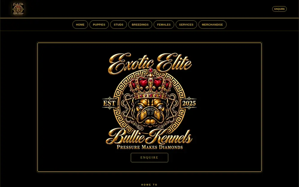 Exotic Elite Bullie Kennels website, desktop